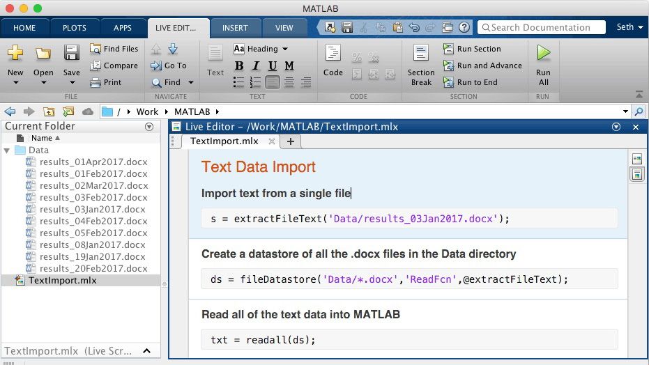 Extracción de datos de texto de un conjunto de documentos de Microsoft Word Código de MATLAB que extrae datos de texto de documentos de Microsoft Word y los guarda en un almacén de datos.